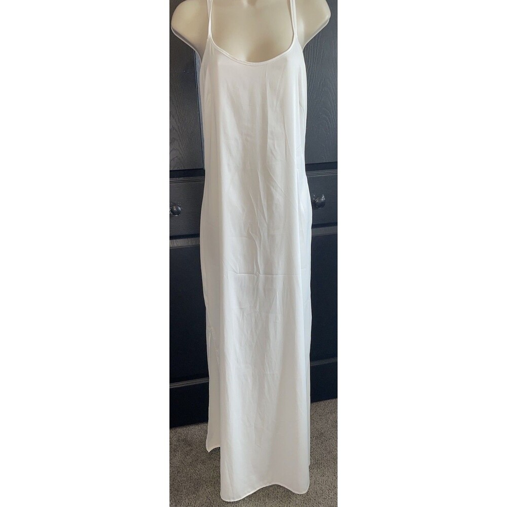 Ellipse white low strappy back slip dress nightgown full length medium